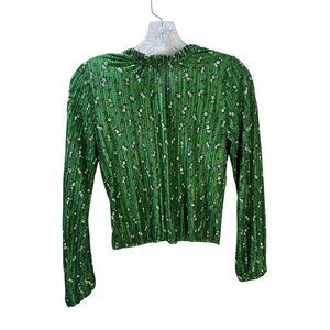 Miss Selfridge Green Pleated Floral Long‎ Sleeve Blouse US 2 UK 6